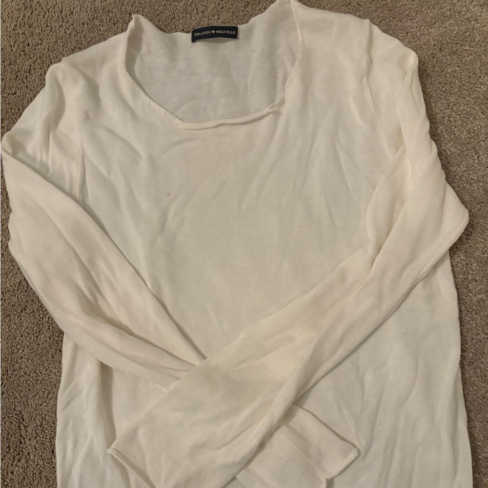 Small Brandy Melville white Cream Long Sleeve Top thin sweater like material
